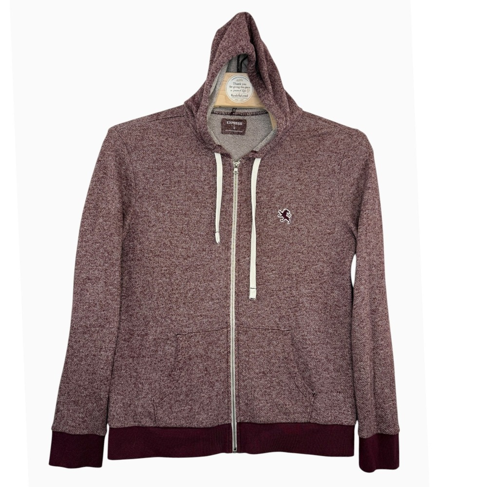 Express Men's XL Burgundy Heather Full Zip Hoodie Gryphon Logo Cotton Blend